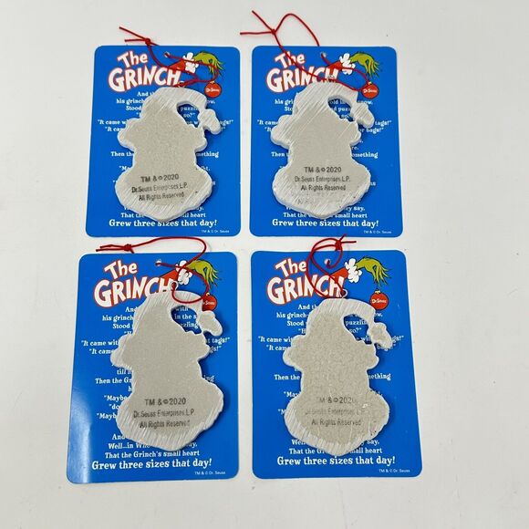 Grinch Christmas Ornament Resin Dr. Seuss Story Card 3 Inch Face Set of 4 - Picture 2 of 4